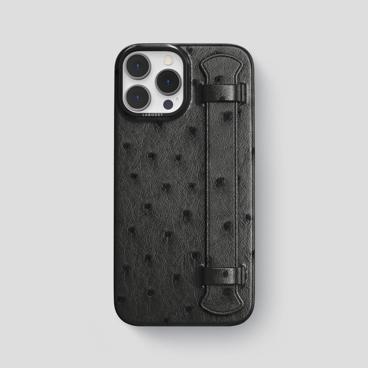 Black iPhone 14 Pro Max Handle Case Ostrich with Black Metal -1 | Black-Black