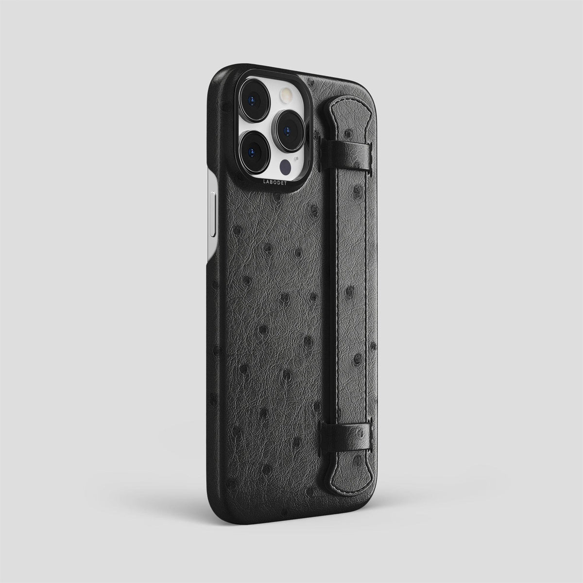 Black iPhone 14 Pro Max Handle Case Ostrich with Black Metal -2 | Black-Black