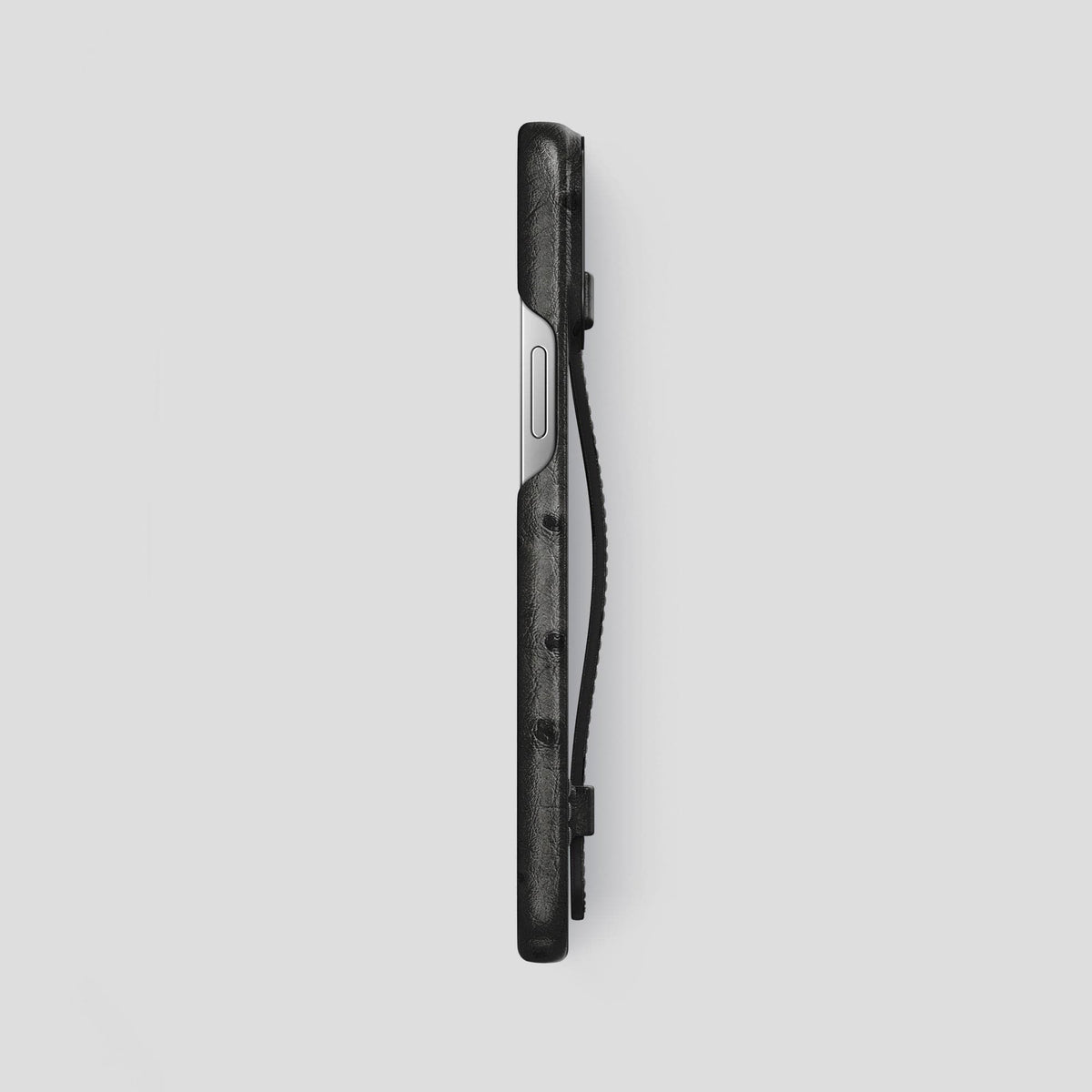 Black iPhone 14 Pro Max Handle Case Ostrich with Black Metal -3 | Black-Black