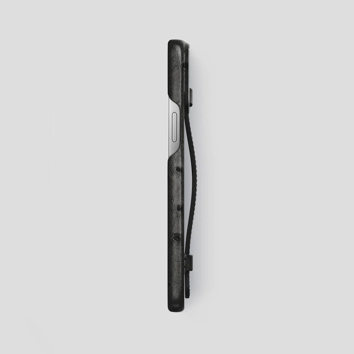 Black iPhone 14 Pro Max Handle Case Ostrich with Steel Metal -3 | Black-Steel