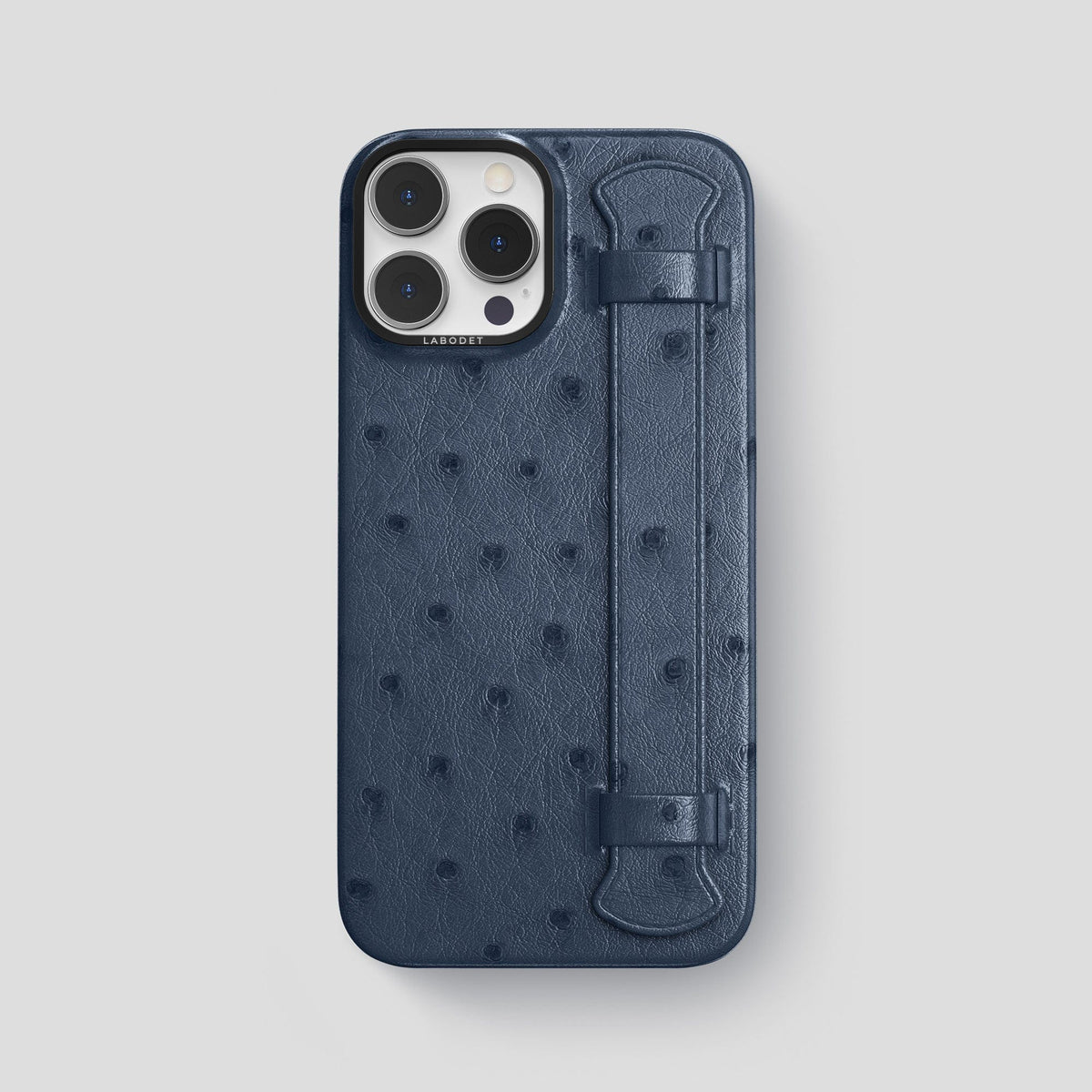 Navy-Blue iPhone 14 Pro Max Handle Case Ostrich with Black Metal -1 | Navy-Blue-Black