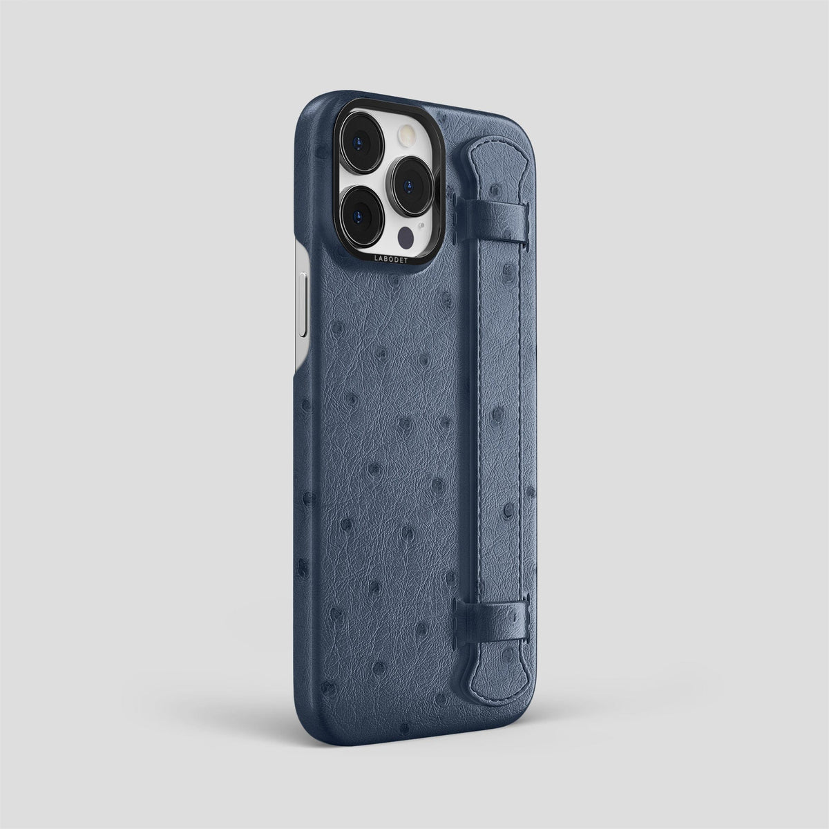 Navy-Blue iPhone 14 Pro Max Handle Case Ostrich with Black Metal -2 | Navy-Blue-Black