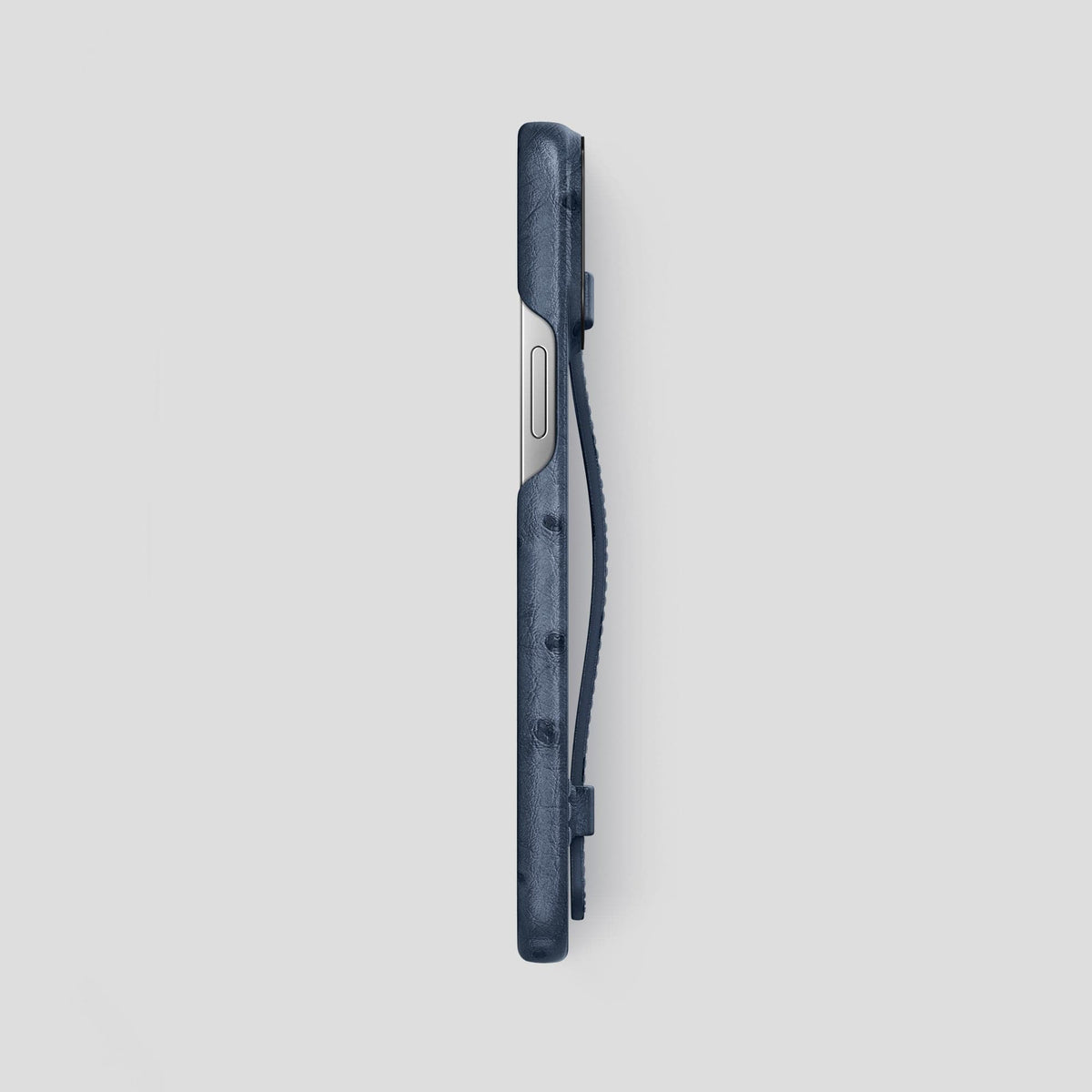 Navy-Blue iPhone 14 Pro Max Handle Case Ostrich with Black Metal -3 | Navy-Blue-Black