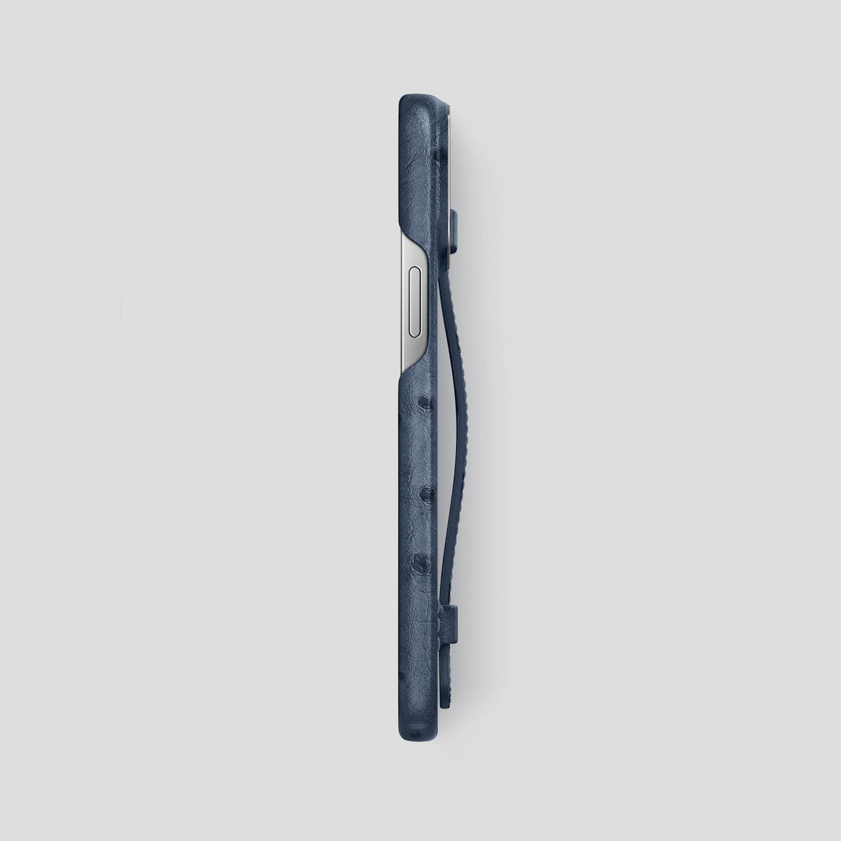 Navy-Blue iPhone 14 Pro Max Handle Case Ostrich with Steel Metal -3 | Navy-Blue-Steel