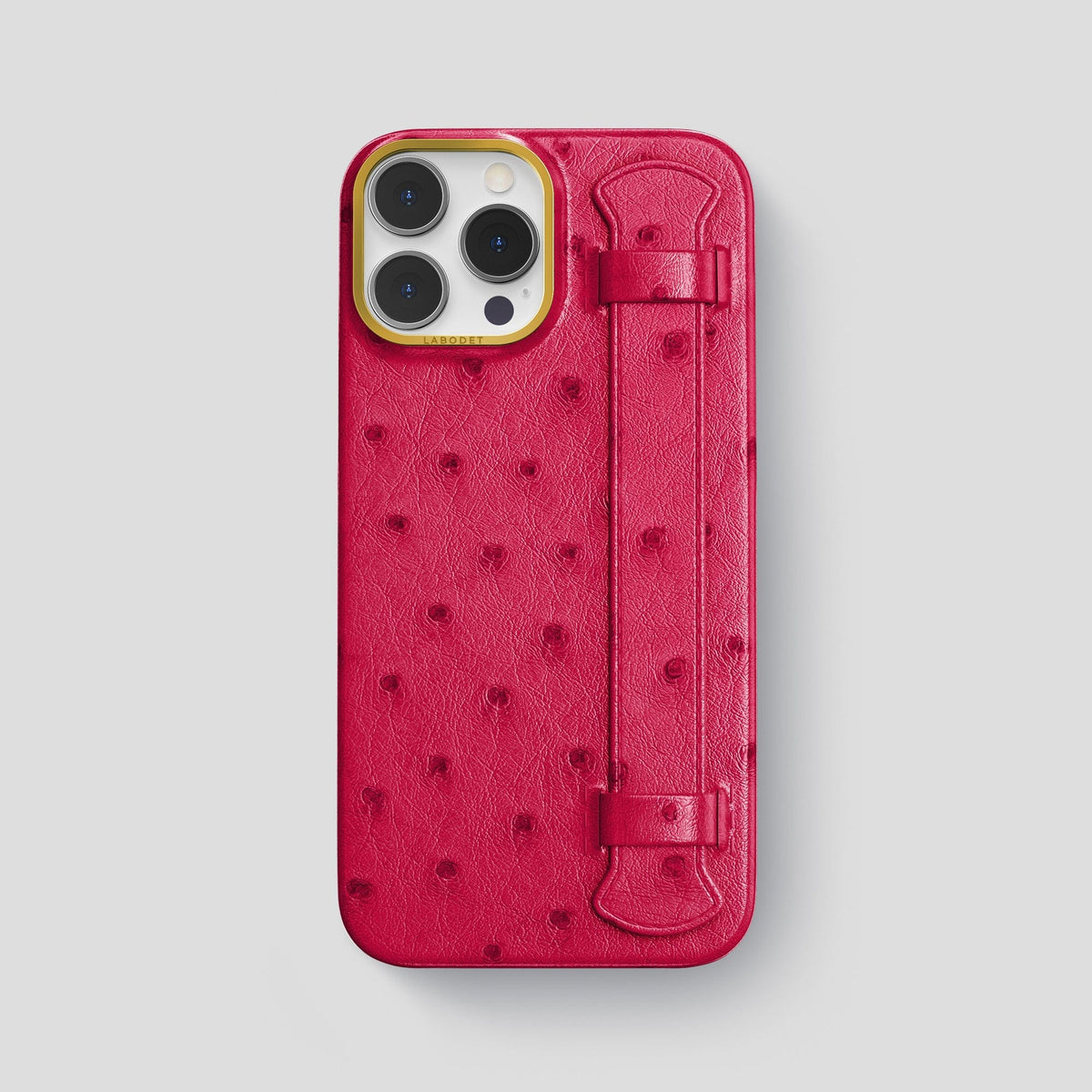 Bordeaux iPhone 14 Pro Max Handle Case Ostrich with Gold Metal -1 | Bordeaux-Gold
