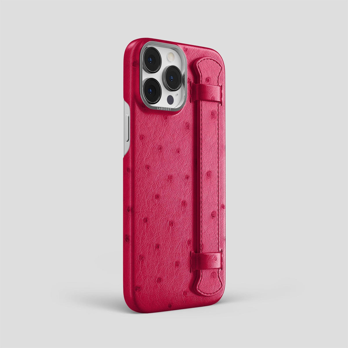 Bordeaux iPhone 14 Pro Max Handle Case Ostrich with Steel Metal -2 | Bordeaux-Steel