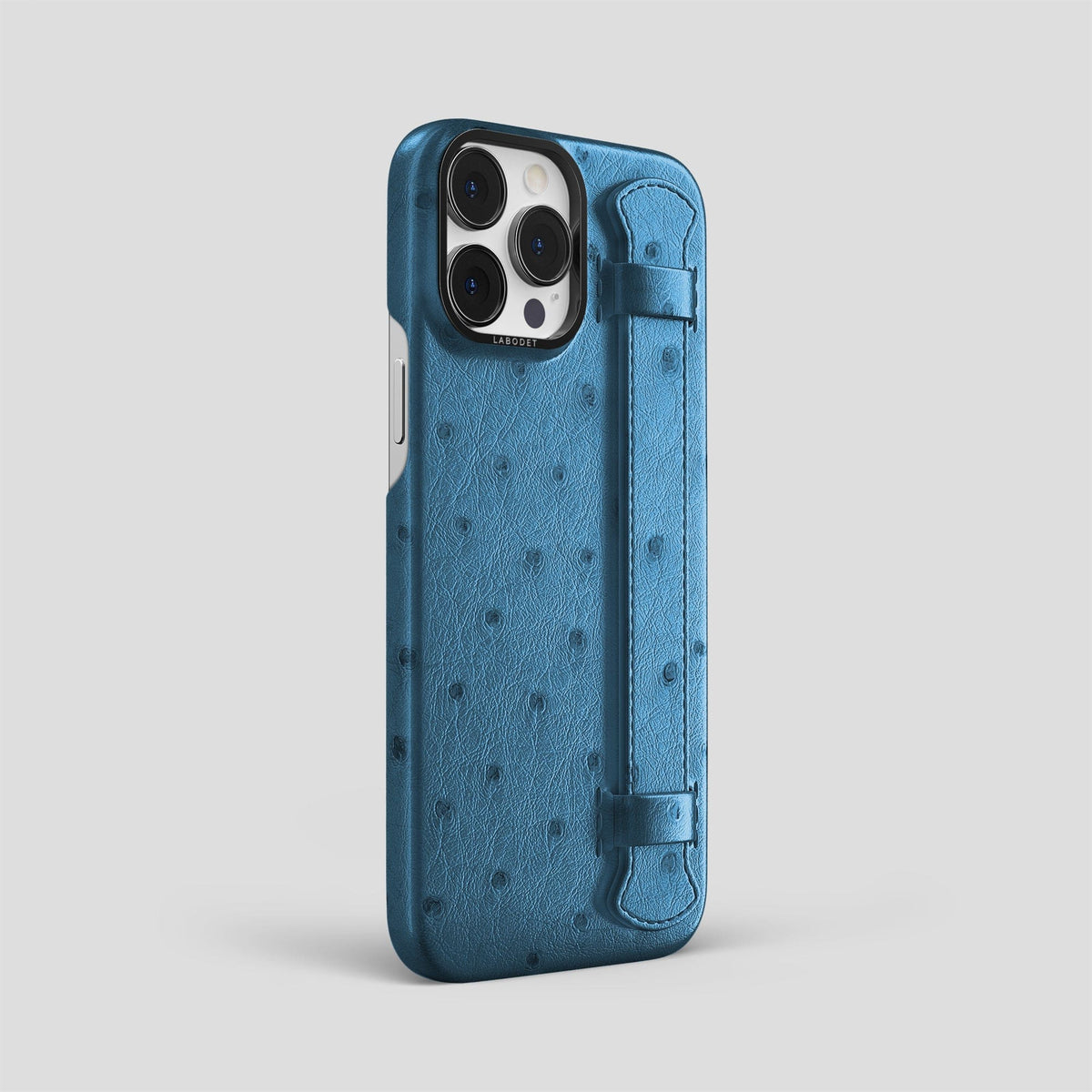 Blue-Jeans iPhone 14 Pro Max Handle Case Ostrich with Black Metal -2 | Blue-Jeans-Black