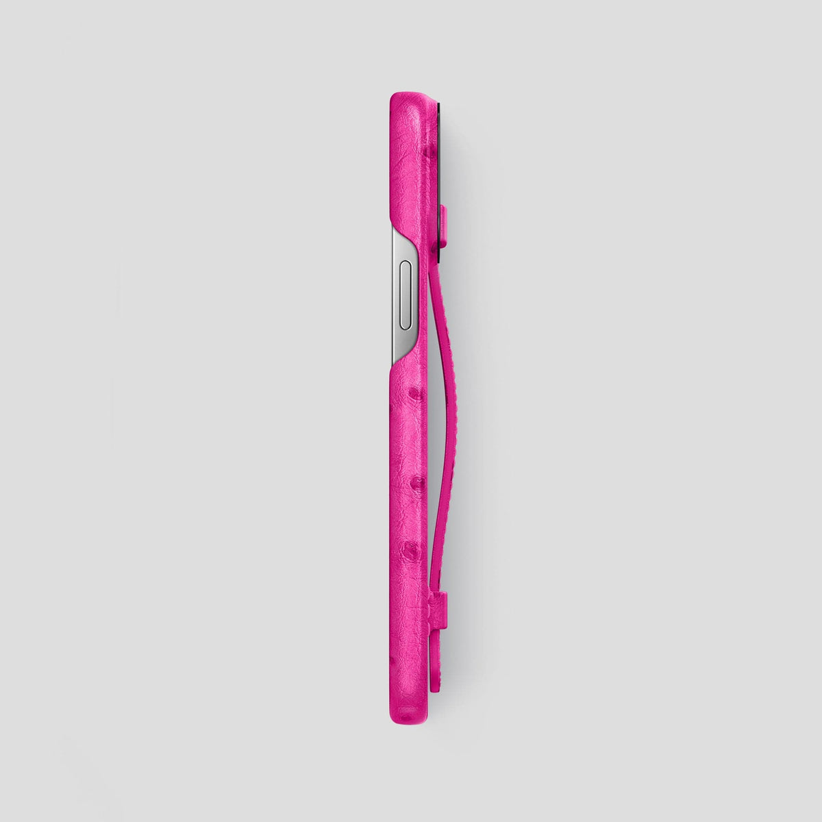 Fuchsia iPhone 14 Pro Max Handle Case Ostrich with Black Metal -3 | Fuchsia-Black