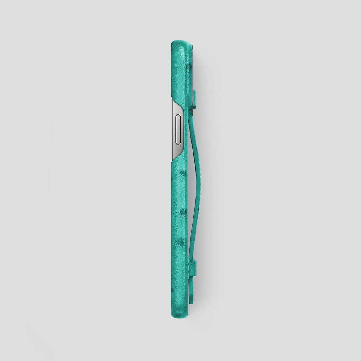 Turquoise iPhone 14 Pro Max Handle Case Ostrich with Steel Metal -3 | Turquoise-Steel