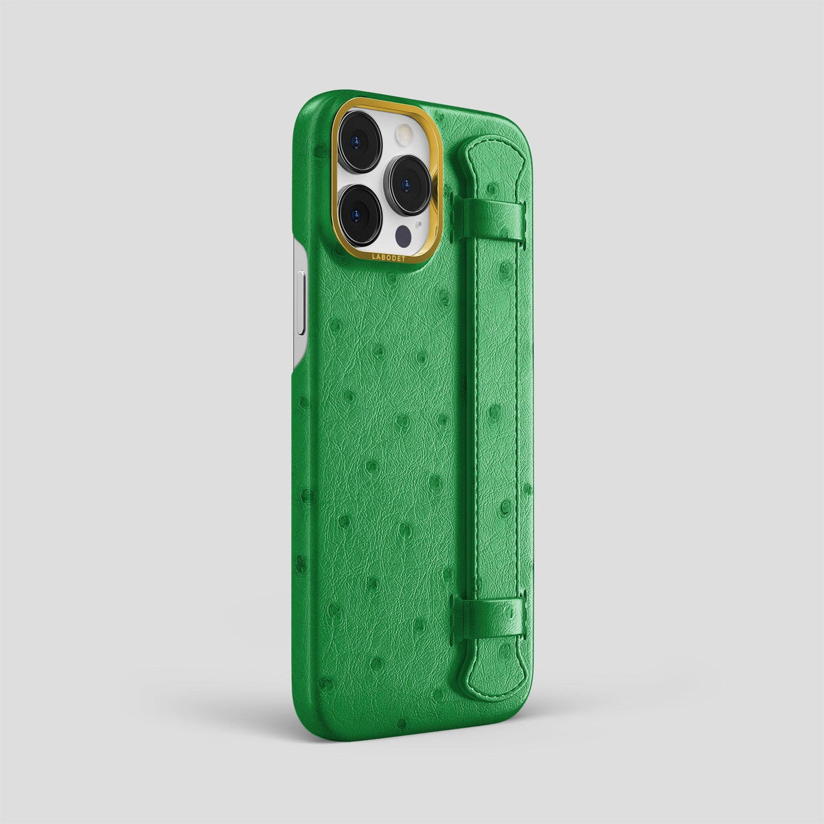 Kentucky Green iPhone 14 Pro Max Handle Case Ostrich with Gold Metal -2 | Kentucky-Green-Gold
