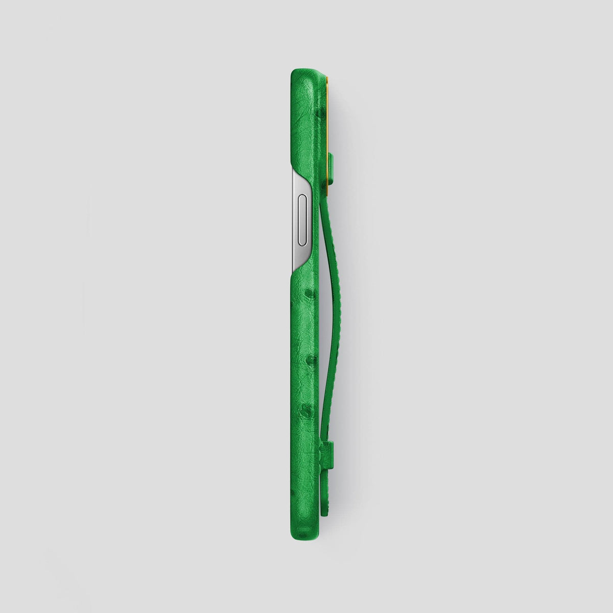 Kentucky Green iPhone 14 Pro Max Handle Case Ostrich with Gold Metal -3 | Kentucky-Green-Gold