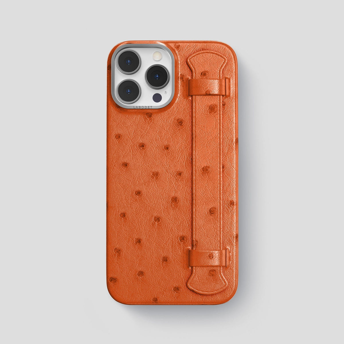 Orange iPhone 14 Pro Max Handle Case Ostrich with Steel Metal -1 | Orange-Steel