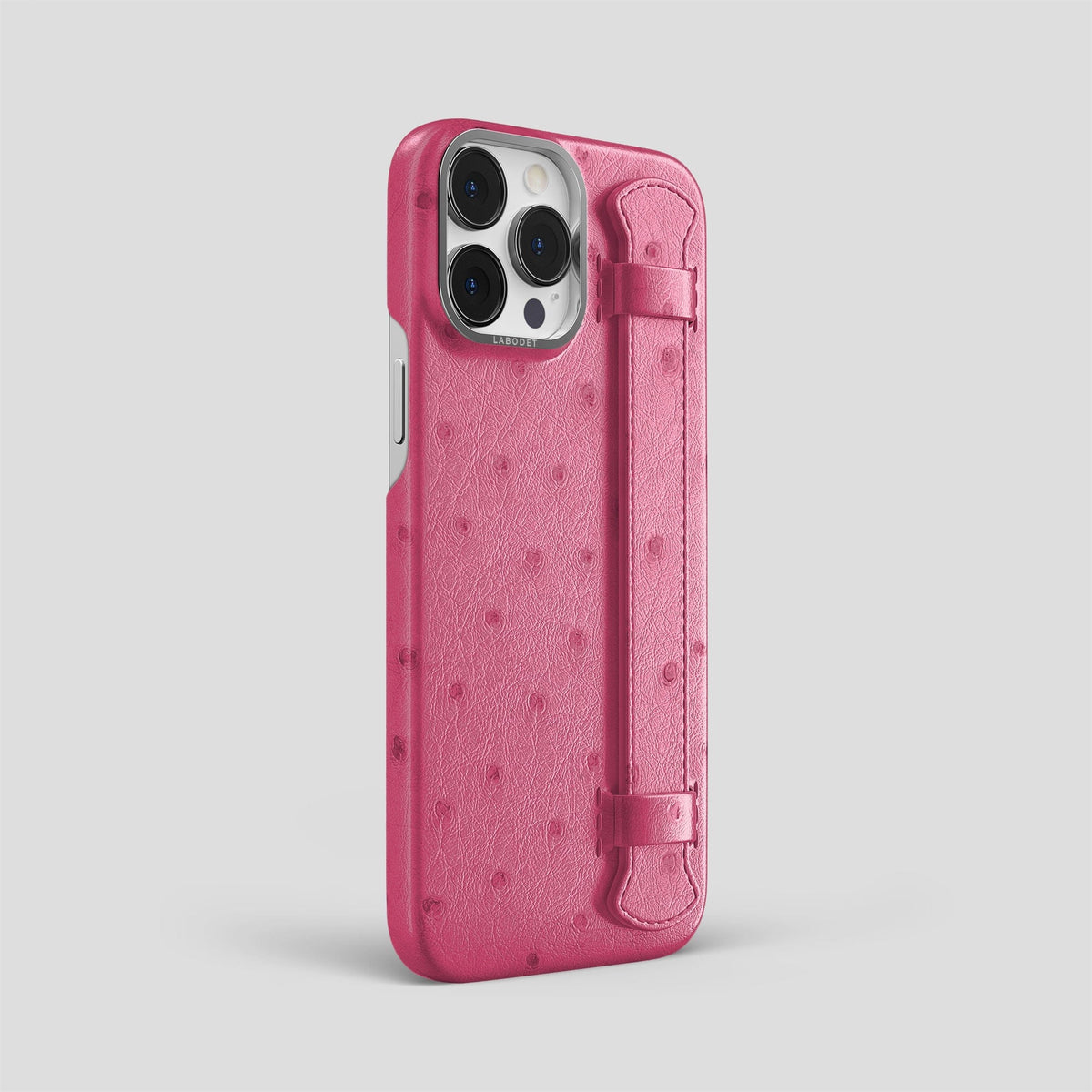 Petal Pink iPhone 14 Pro Max Handle Case Ostrich with Steel Metal -2 | Petal-Pink-Steel