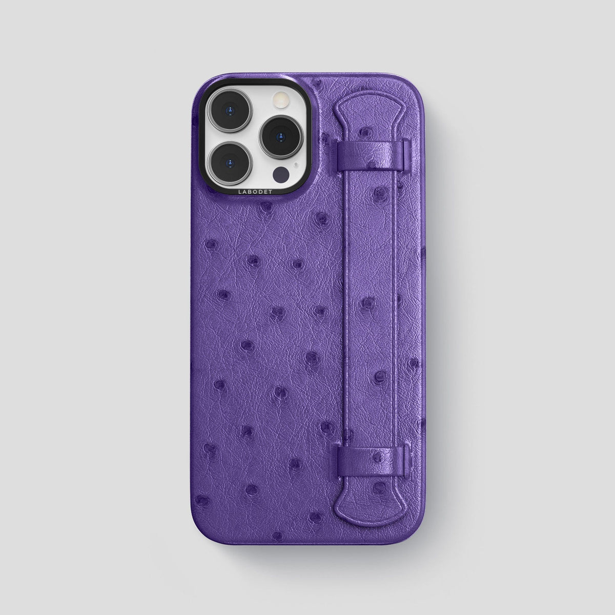 Purple iPhone 14 Pro Max Handle Case Ostrich with Black Metal -1 | Purple-Black
