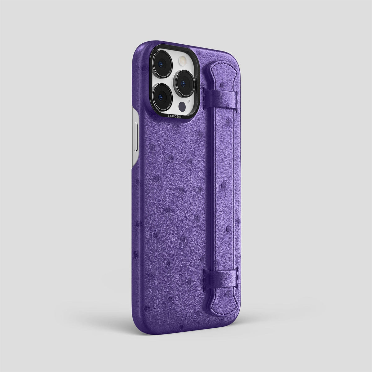 Purple iPhone 14 Pro Max Handle Case Ostrich with Black Metal -2 | Purple-Black