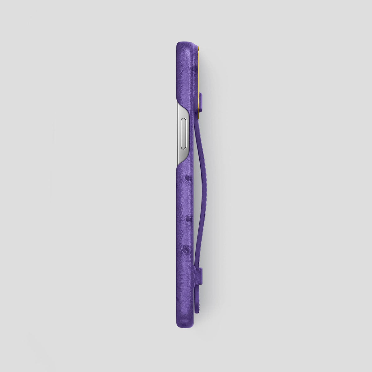 Purple iPhone 14 Pro Max Handle Case Ostrich with Gold Metal -3 | Purple-Gold