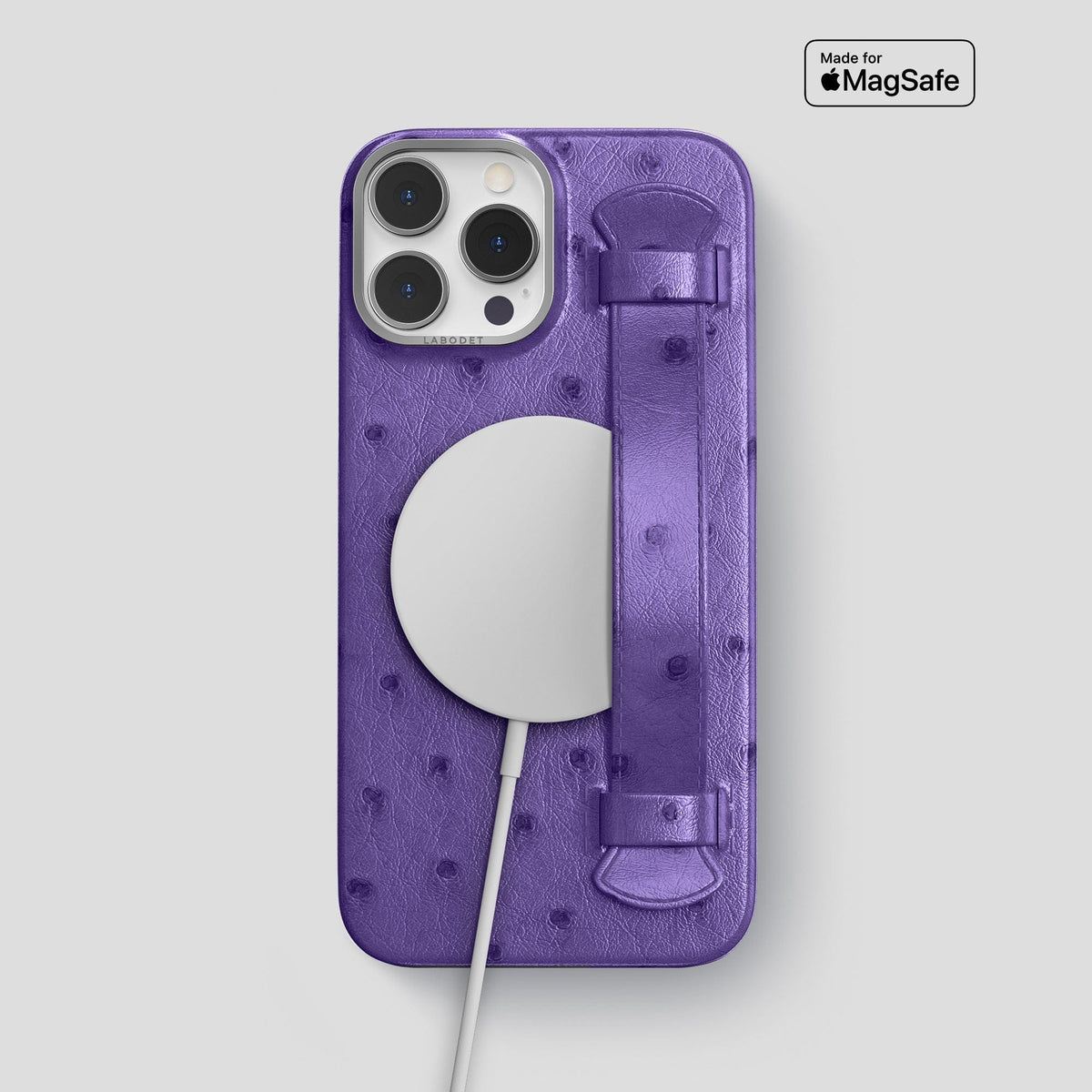 Purple iPhone 14 Pro Max Handle Case Ostrich with Steel Metal -5 | Purple-Steel