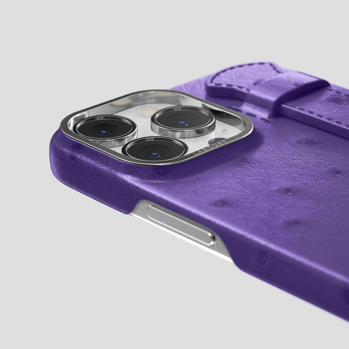 Purple iPhone 14 Pro Max Handle Case Ostrich with Steel Metal -6 | Purple-Steel