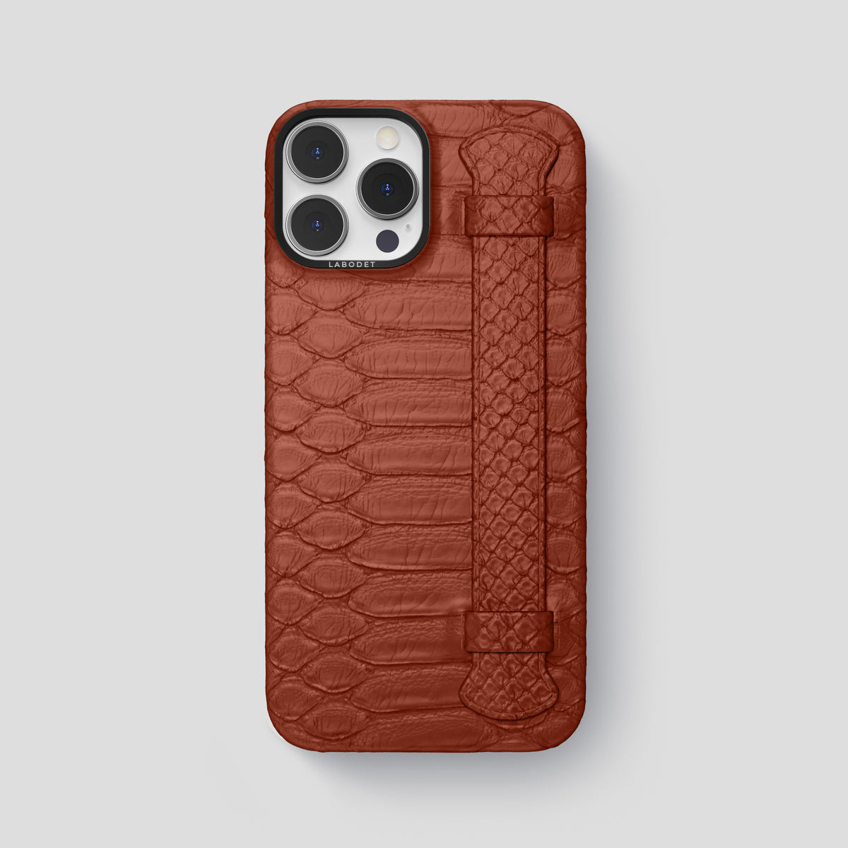 Medium-Brown iPhone 15 Pro Max Handle Case Python with Black Metal -1 | Medium-Brown-Black