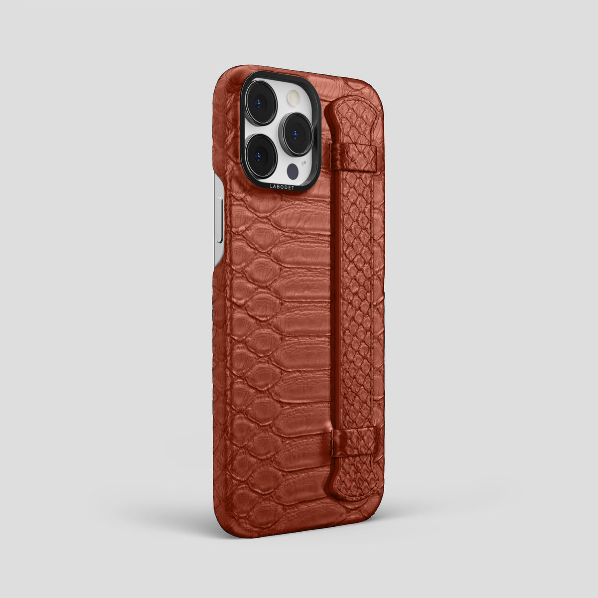 Medium-Brown iPhone 15 Pro Max Handle Case Python with Black Metal -2 | Medium-Brown-Black