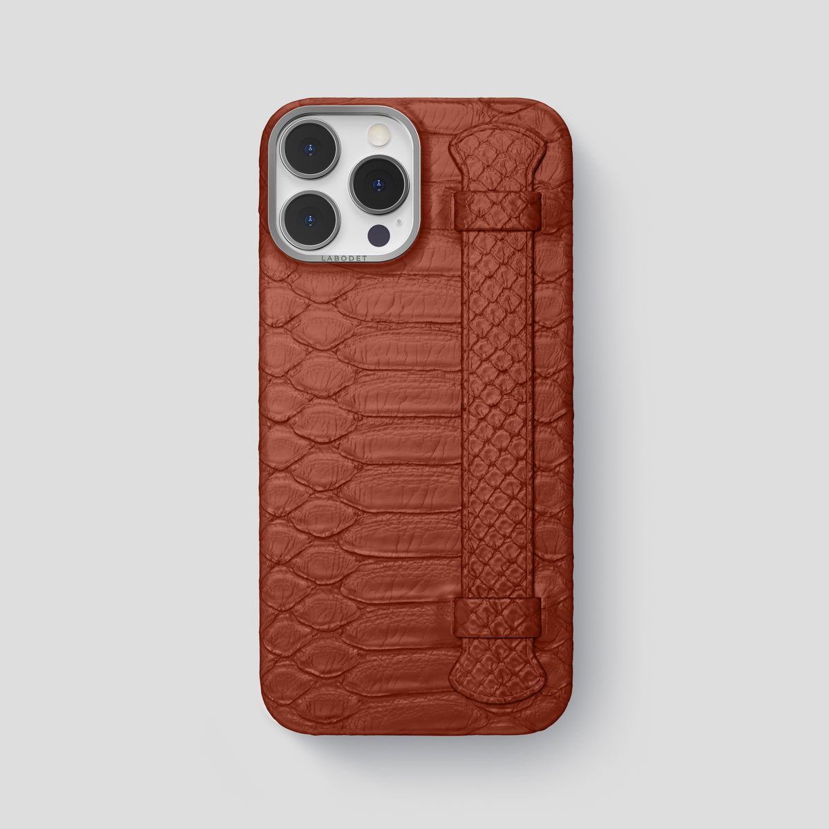 Medium-Brown iPhone 15 Pro Max Handle Case Python with Steel Metal -1 | Medium-Brown-Steel