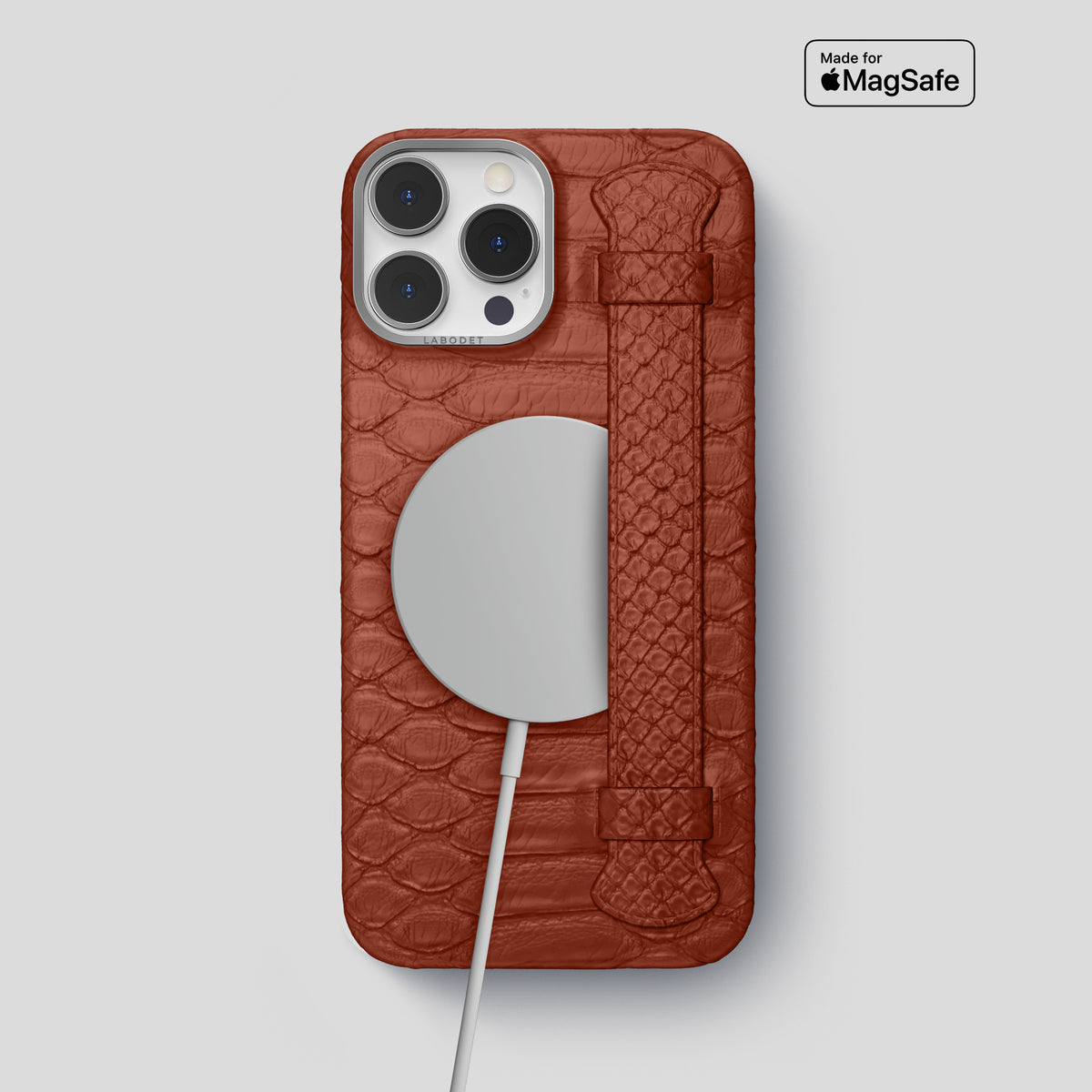 Medium-Brown iPhone 15 Pro Max Handle Case Python with Steel Metal -5 | Medium-Brown-Steel