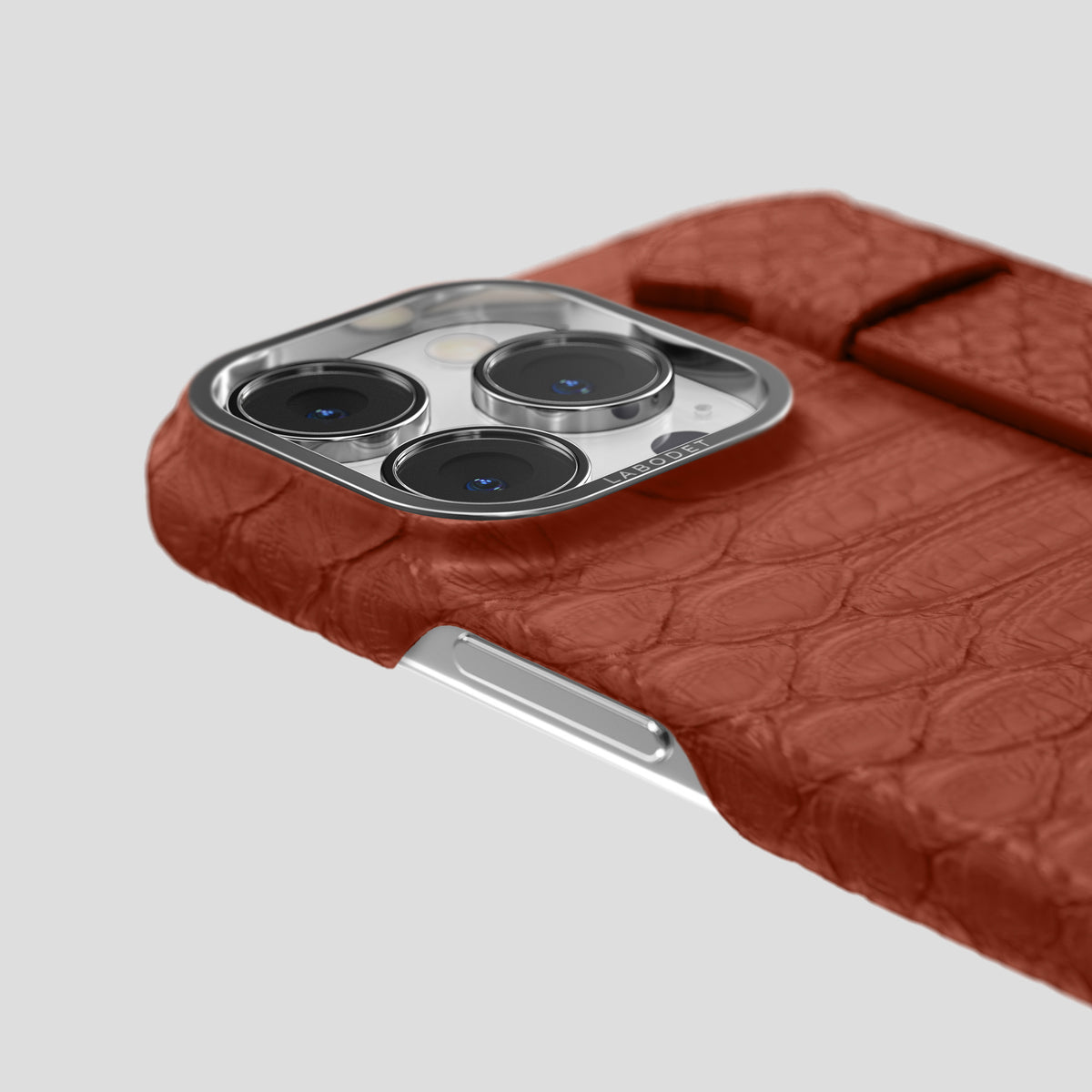 Medium-Brown iPhone 15 Pro Max Handle Case Python with Steel Metal -6 | Medium-Brown-Steel