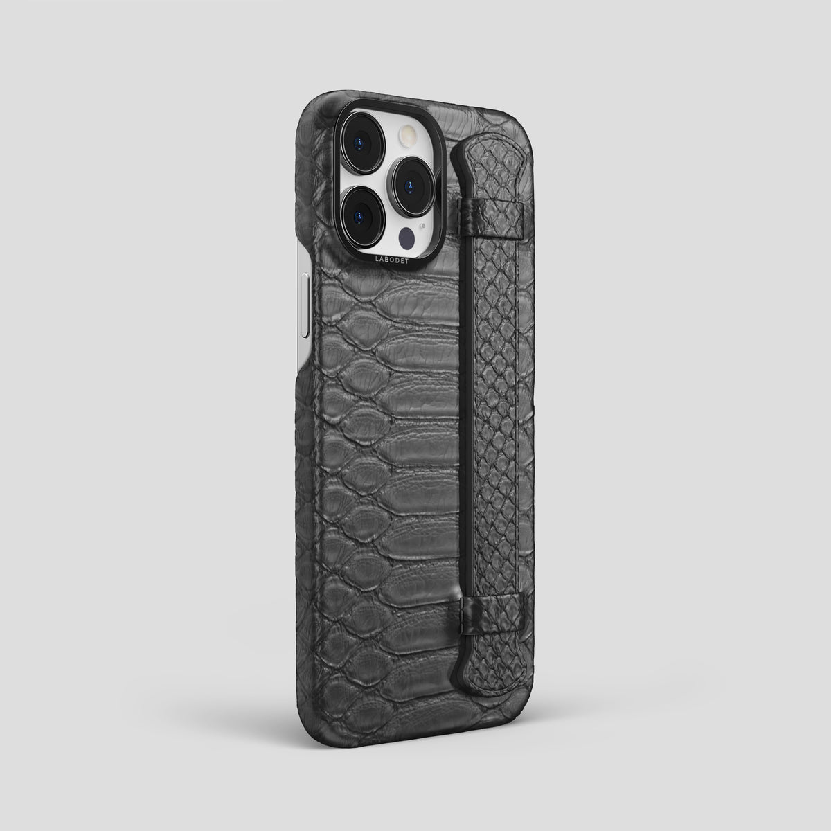 Grey iPhone 15 Pro Max Handle Case Python with Black Metal -2 | Grey-Black