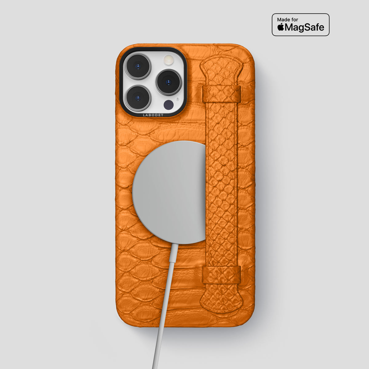 Orange iPhone 15 Pro Max Handle Case Python with Black Metal -5 | Orange-Black