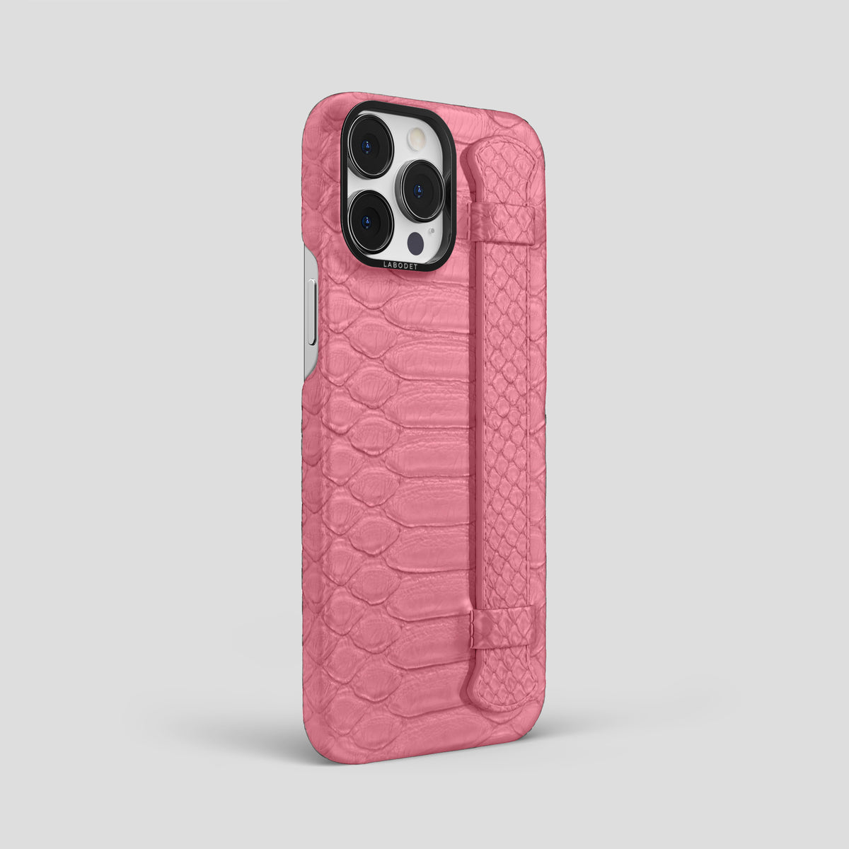 Pink iPhone 15 Pro Max Handle Case Python with Black Metal -2 | Pink-Black