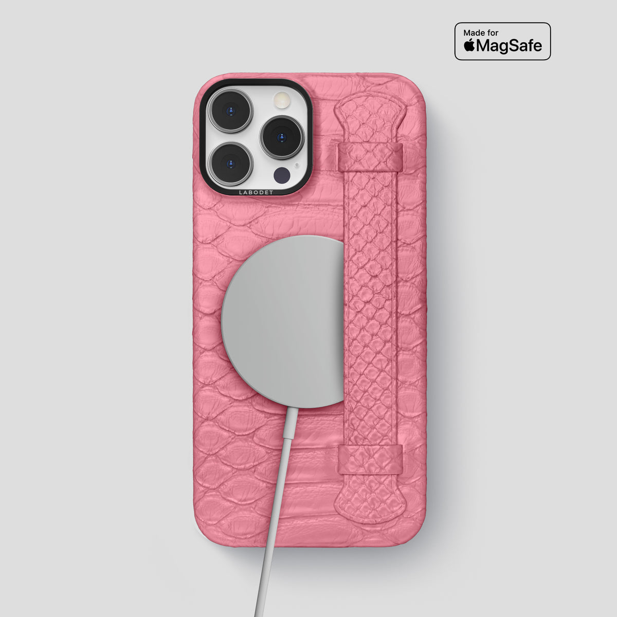 Pink iPhone 15 Pro Max Handle Case Python with Black Metal -5 | Pink-Black