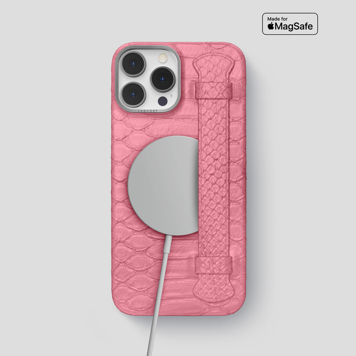 Pink iPhone 15 Pro Max Handle Case Python with Steel Metal -5 | Pink-Steel