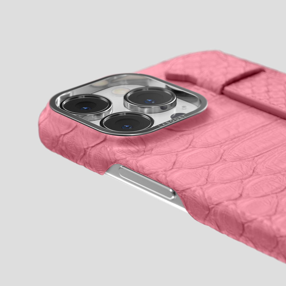 Pink iPhone 15 Pro Max Handle Case Python with Steel Metal -6 | Pink-Steel