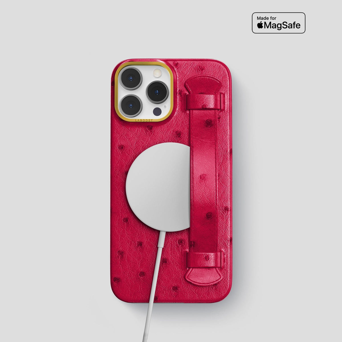 Bordeaux iPhone 14 Pro Max Handle Case Ostrich with Gold Metal -5 | Bordeaux-Gold