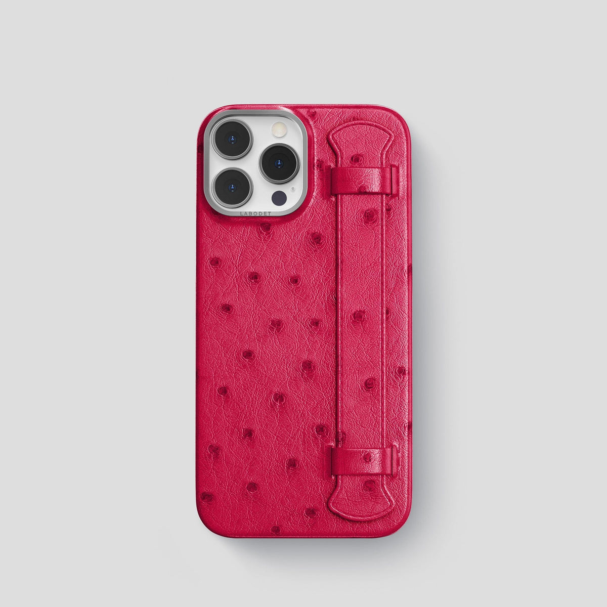 Bordeaux iPhone 14 Pro Handle Case Ostrich with Steel Metal -1 | Bordeaux-Steel