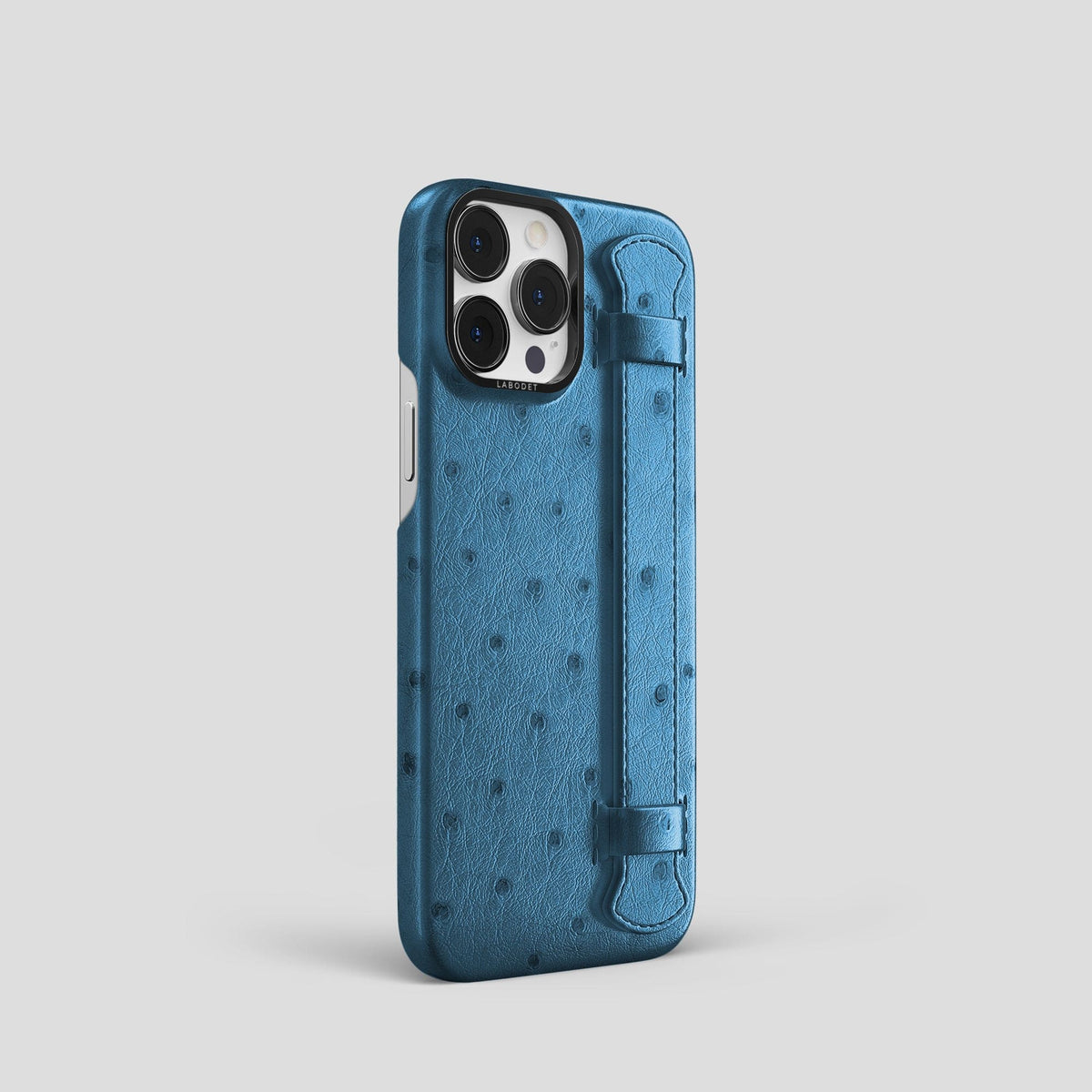 Blue-Jeans iPhone 13 Pro Handle Case Ostrich with Black Metal -2 | Blue-Jeans-Black