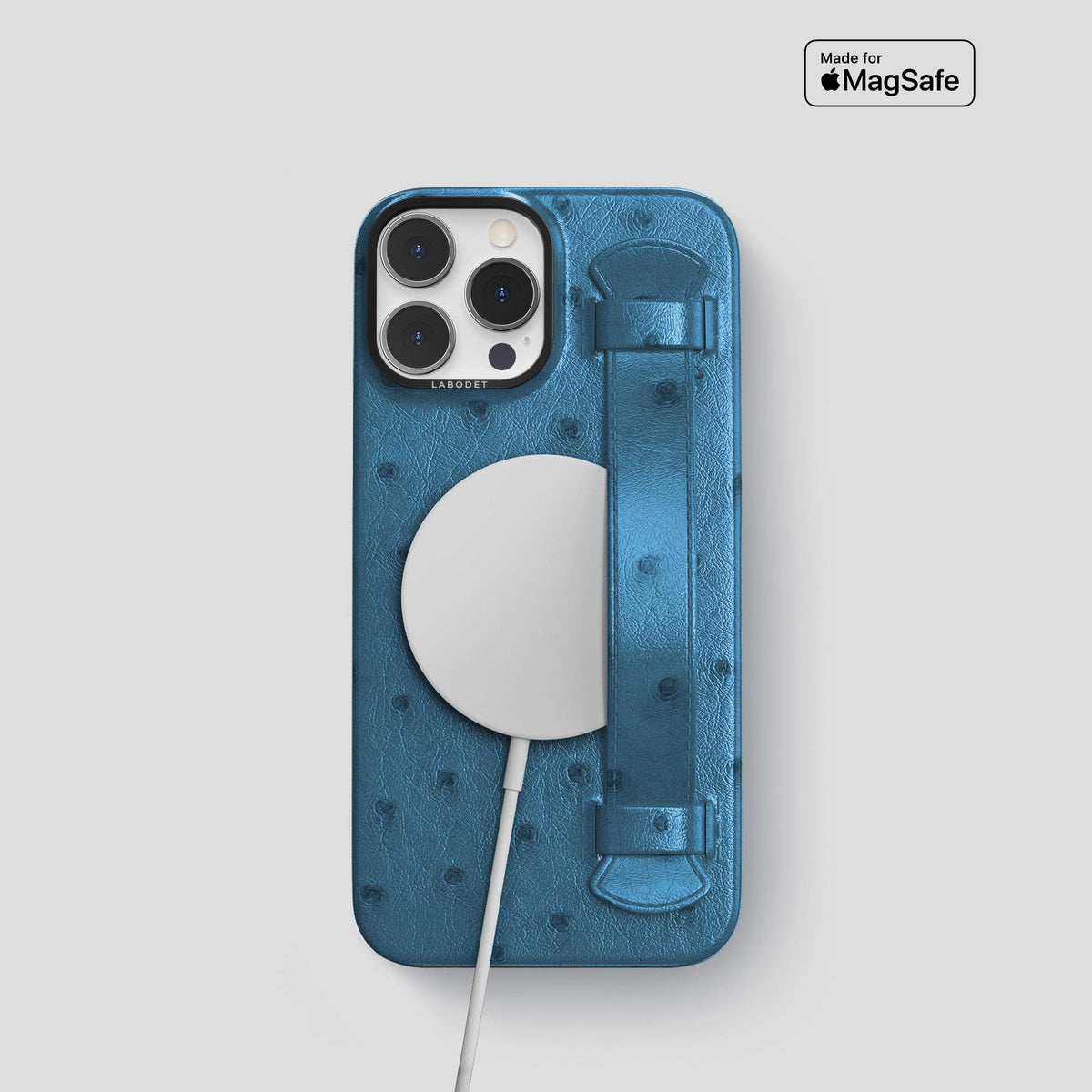 Blue-Jeans iPhone 14 Pro Handle Case Ostrich with Black Metal -5 | Blue-Jeans-Black