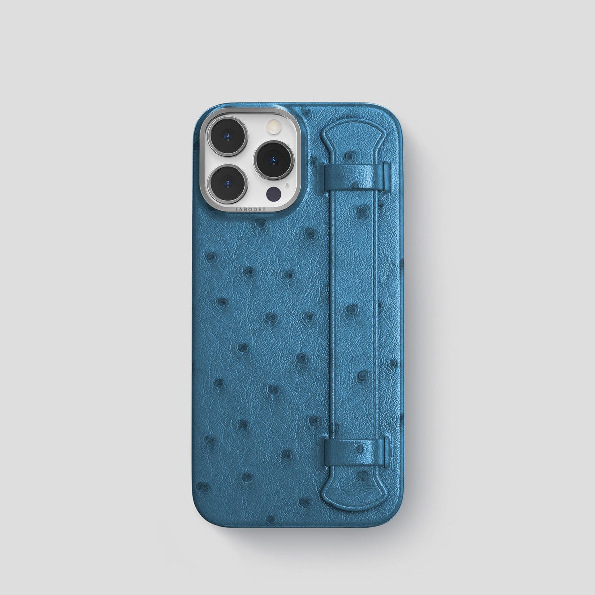 Blue-Jeans iPhone 14 Pro Handle Case Ostrich with Steel Metal -1 | Blue-Jeans-Steel