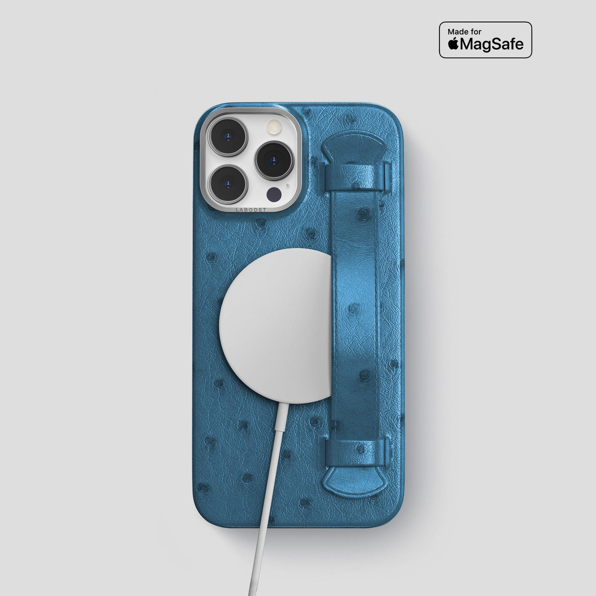 Blue-Jeans iPhone 14 Pro Handle Case Ostrich with Steel Metal -5 | Blue-Jeans-Steel