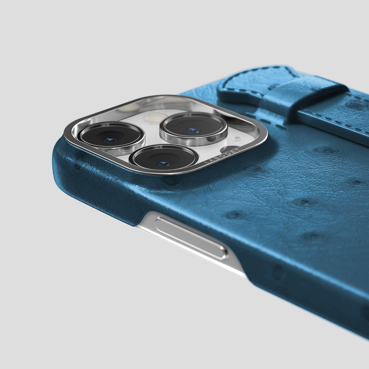 Blue-Jeans iPhone 14 Pro Handle Case Ostrich with Steel Metal -6 | Blue-Jeans-Steel