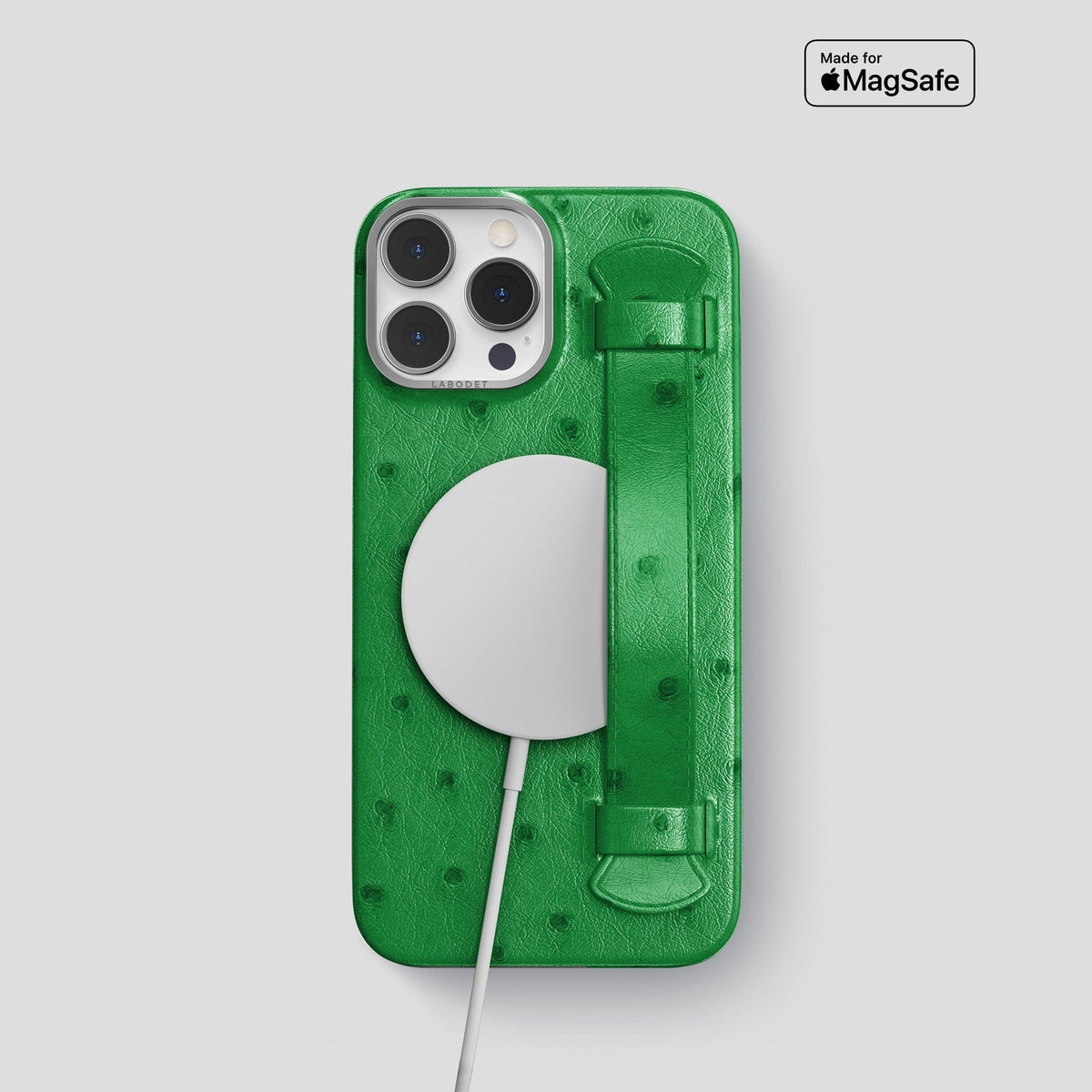 Kentucky Green iPhone 14 Pro Handle Case Ostrich with Steel Metal -5 | Kentucky-Green-Steel