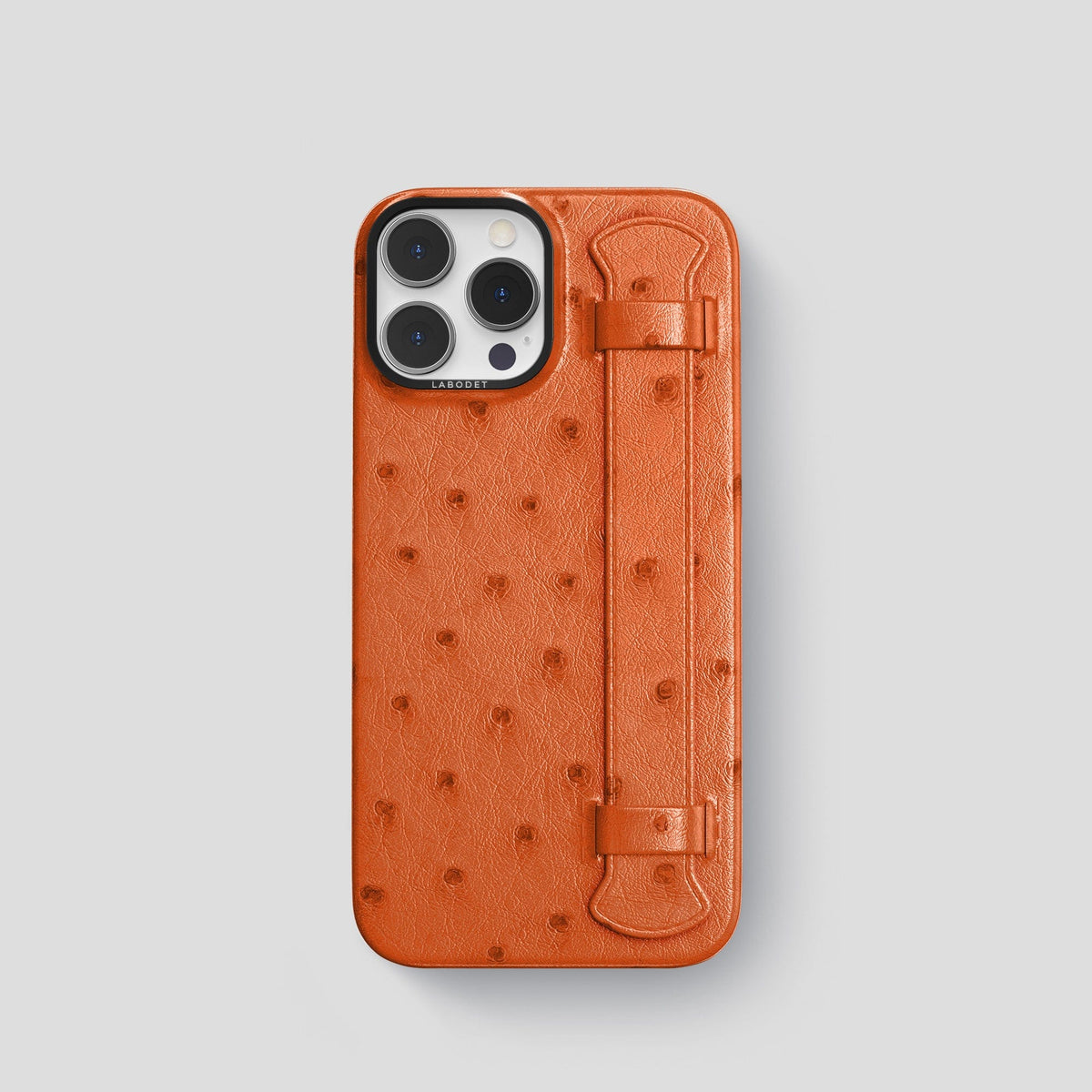 Orange iPhone 14 Pro Handle Case Ostrich with Black Metal -1 | Orange-Black
