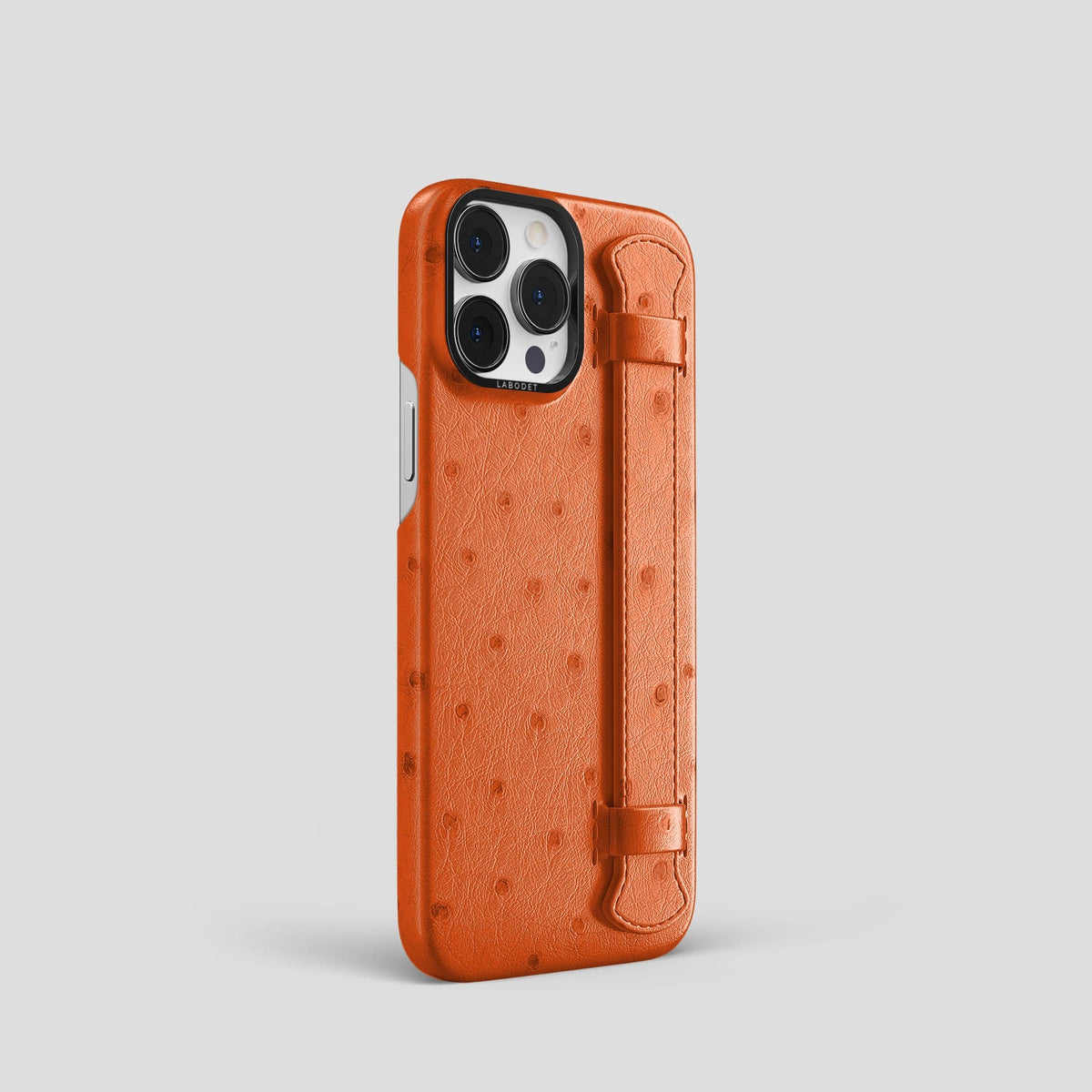 Orange iPhone 14 Pro Handle Case Ostrich with Black Metal -2 | Orange-Black