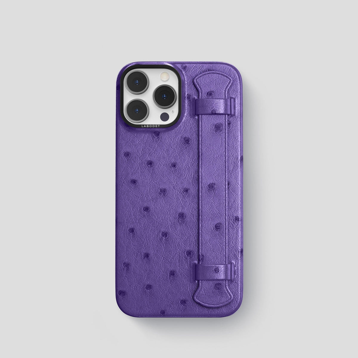 Purple iPhone 14 Pro Handle Case Ostrich with Black Metal -1 | Purple-Black