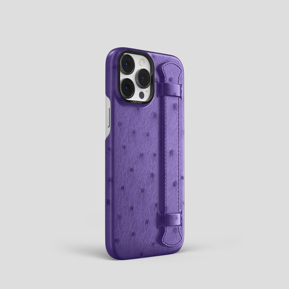 Purple iPhone 14 Pro Handle Case Ostrich with Black Metal -2 | Purple-Black