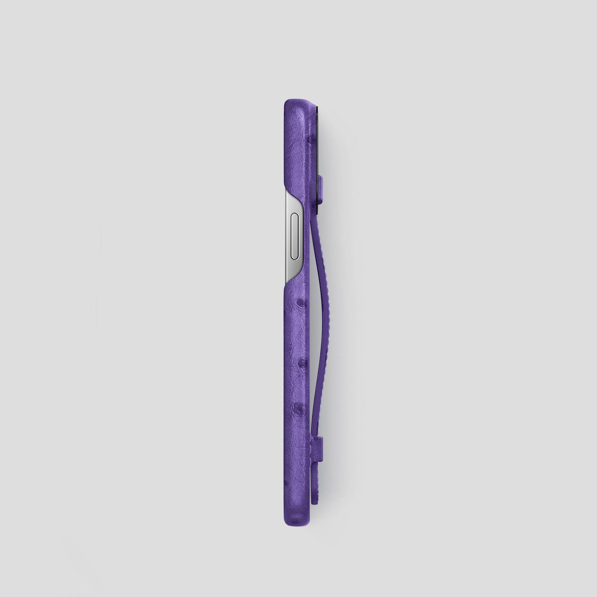 Purple iPhone 14 Pro Handle Case Ostrich with Black Metal -3 | Purple-Black