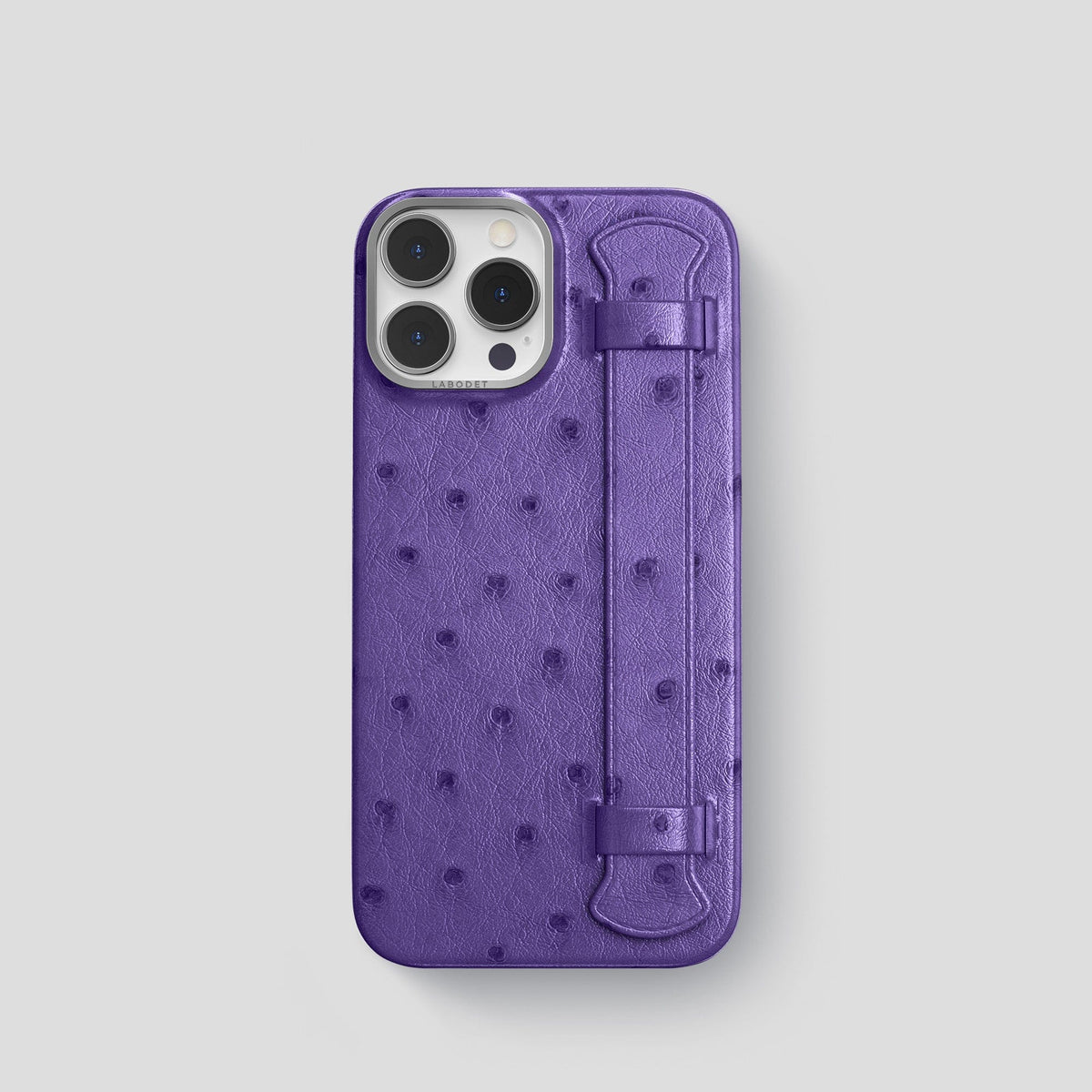Purple iPhone 14 Pro Handle Case Ostrich with Steel Metal -1 | Purple-Steel