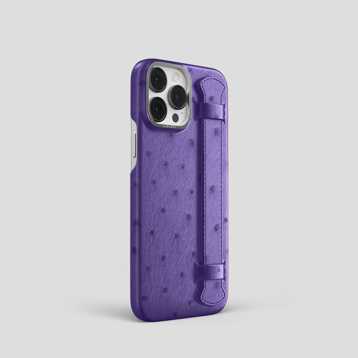 Purple iPhone 14 Pro Handle Case Ostrich with Steel Metal -2 | Purple-Steel