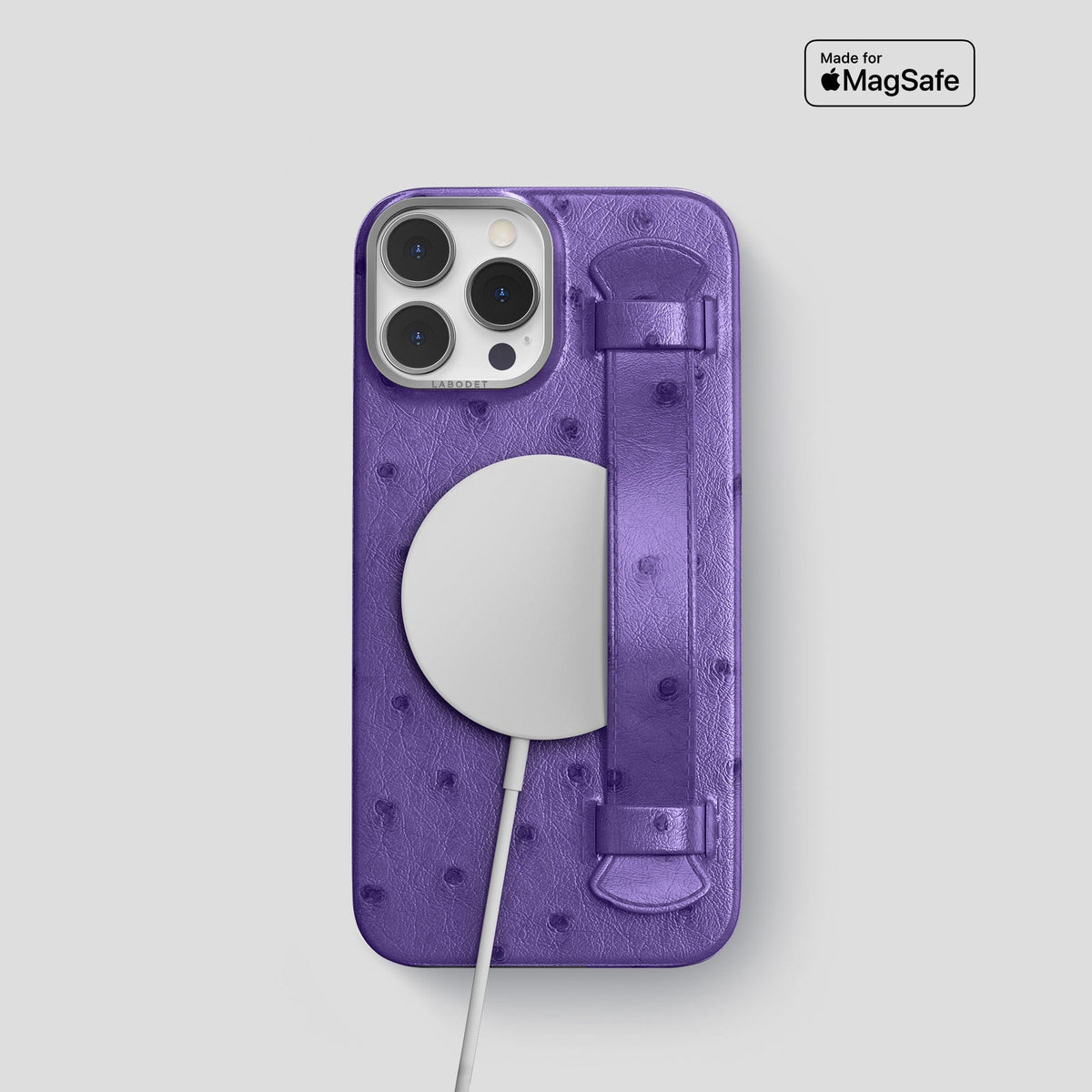 Purple iPhone 14 Pro Handle Case Ostrich with Steel Metal -5 | Purple-Steel