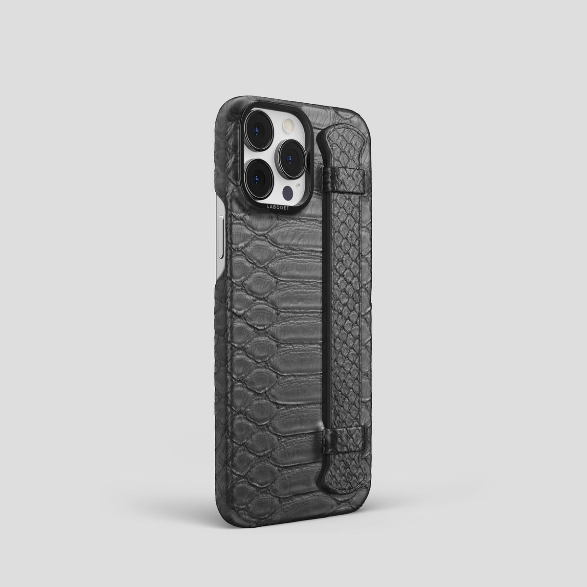 Grey iPhone 15 Pro Handle Case Python with Black Metal -2 | Grey-Black